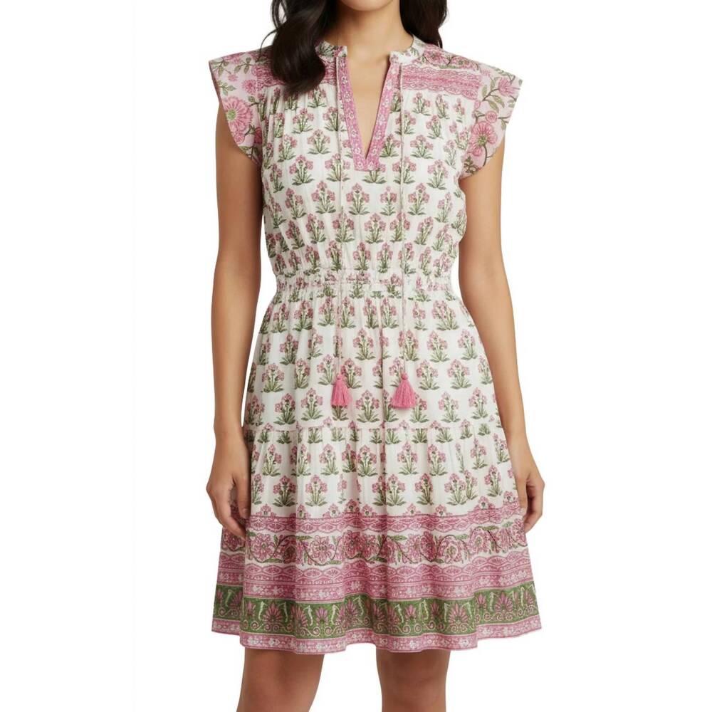 NEW MAHILA ayra block print mini dress in pink/green